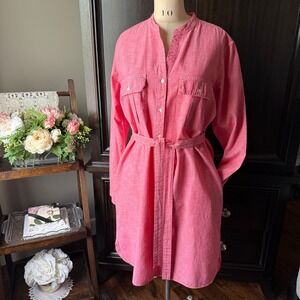 Gap Pink Chambray Shirt Dress Belted Utility Button Front XL Tall Minimal